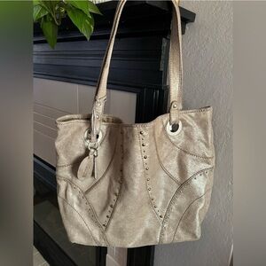 Fossil - EUC Champagne Gold Studded Tote Bag WITH original Fob!!  MARP: $148
